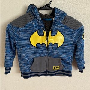 Batman Blue Striped Hoodie with Yellow Emblem
